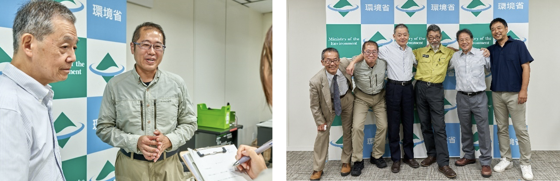 記者会見直後のインタビューの写真