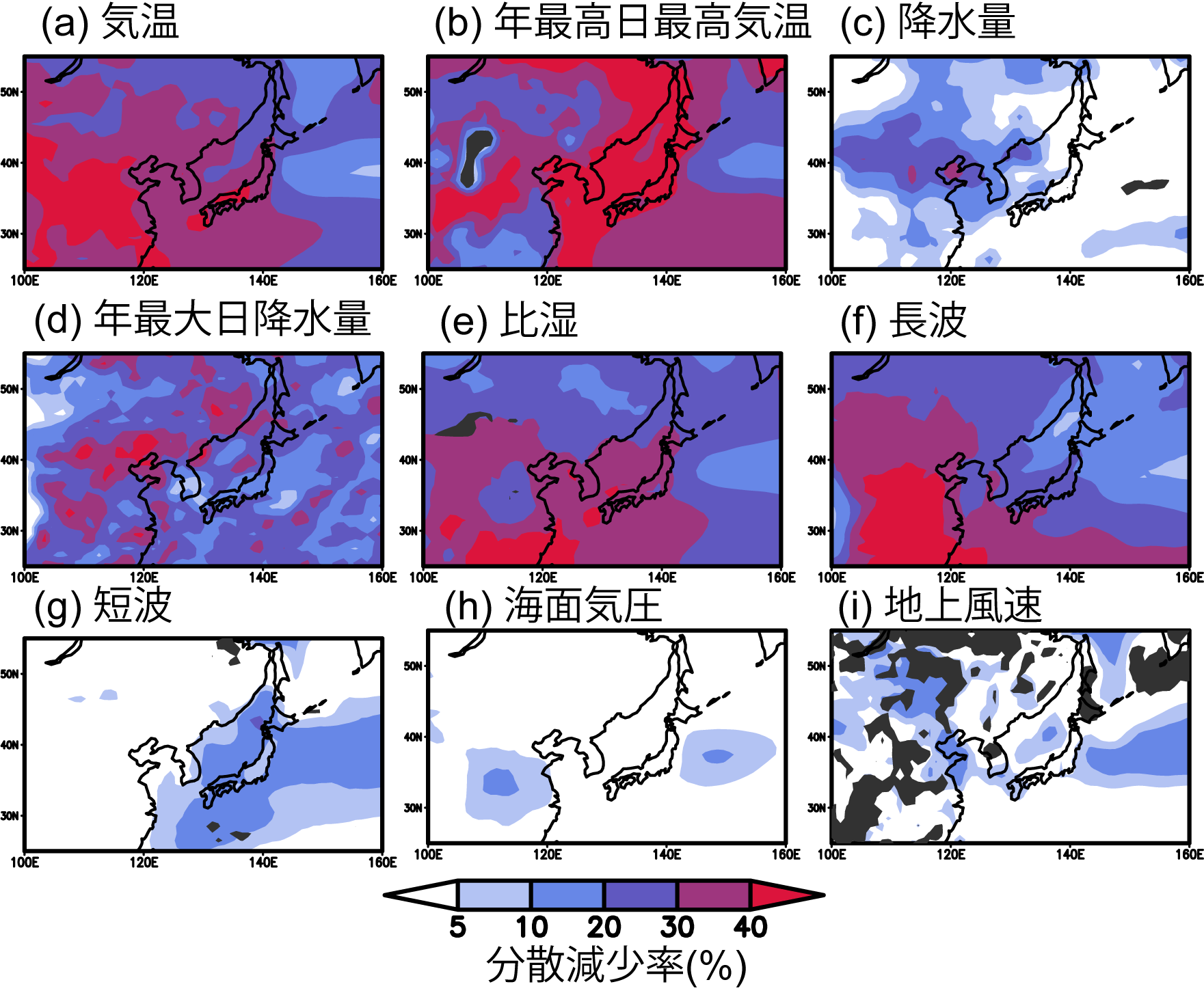 日本付近での分散減少率の図